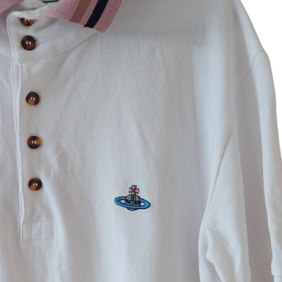 Vivienne Westwood White Size M Krall Polo Shirt Tipped Collar Embroidered Orb. - Picture 3 of 10